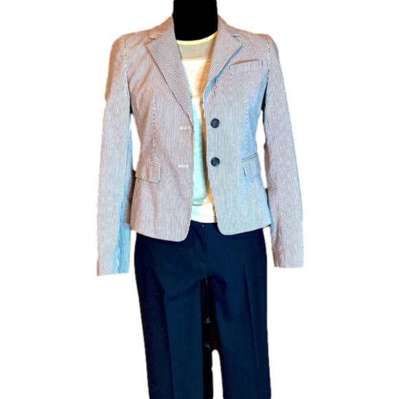 ANN Taylor lightly textured navy trousers wool mix - Picture 2 of 7